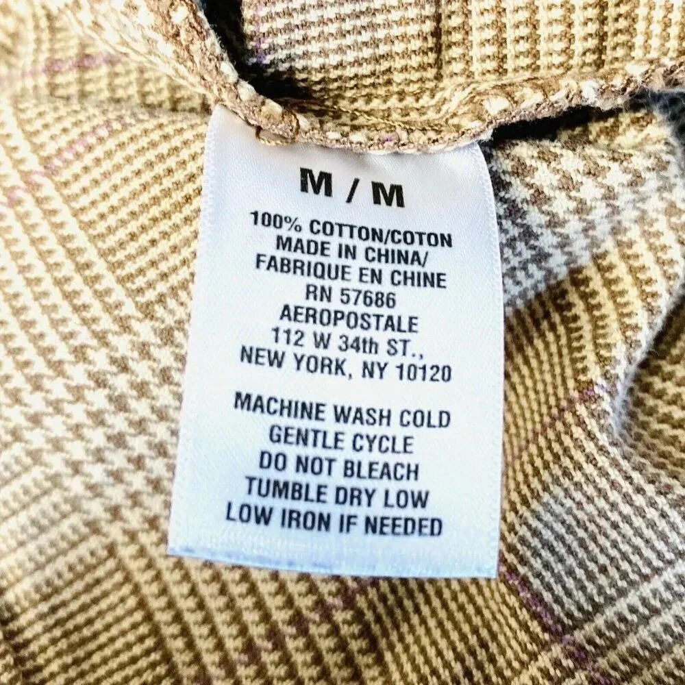 AEROPOSTALE Women Short Sleeve Button Down Cotton Collared Plaid Shirt Size M - Picture 12 of 12